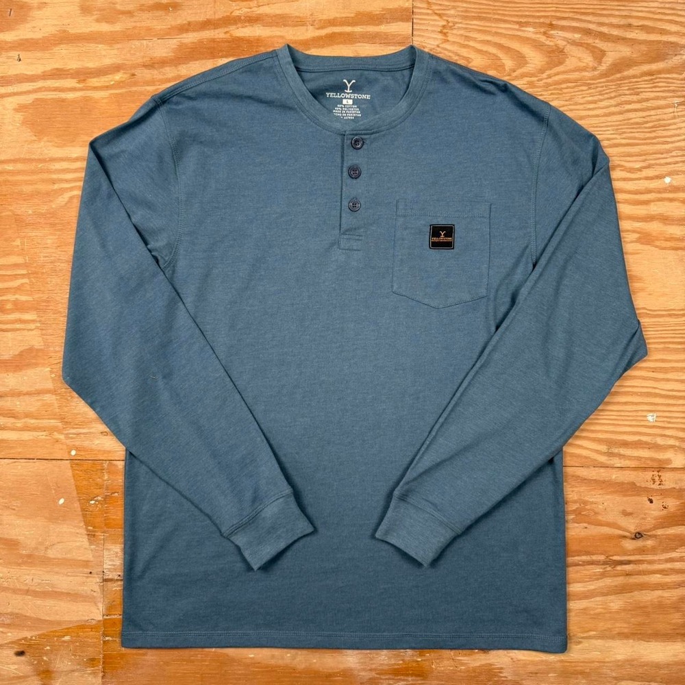 Yellowstone Long Sleeve Henley Shirt Dark Blue Mens L
